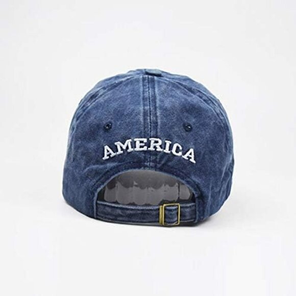 Men's American Flag Baseball Cap Embroidery Washed Adjustable Blue - Picture 5 of 6
